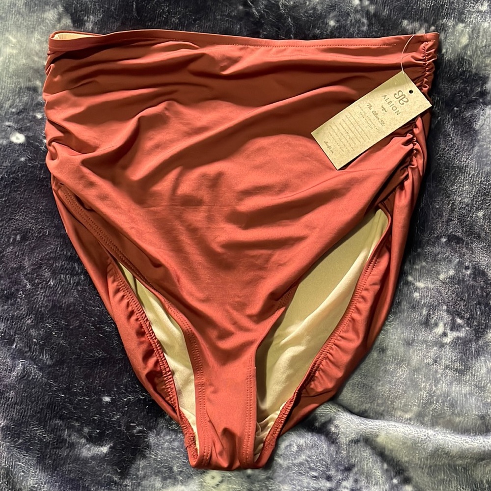 Albion Fit Swim Bottoms - Dark Rust Ruched High Waisted